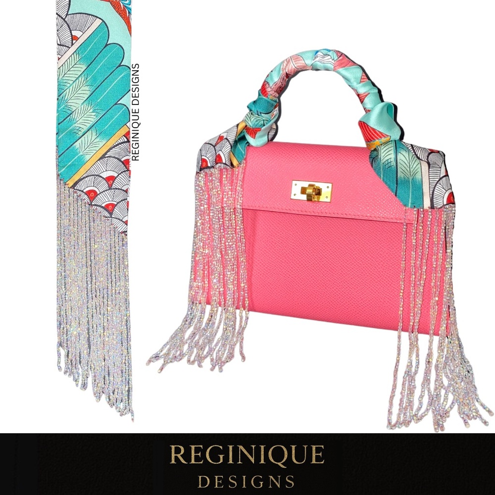 SeraBijoulet™ Handcrafted Silk Skinny Scarf with Beaded Fringe - Picture 1 of 6